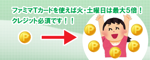 ファミマTカードは火曜日・土曜日が5倍でお得!!